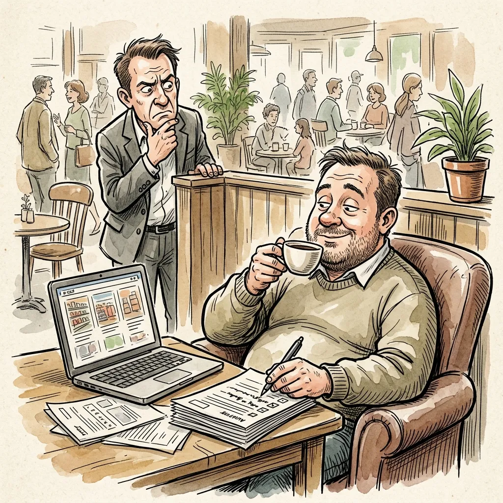 Тайный покупатель: приложение для контроля и аудита 1 Карикатура: недобросовестный тайный покупатель заполняет отчеты в кафе